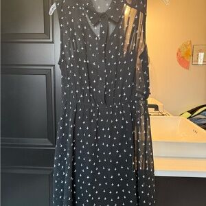 Forever 21 Black Sheer Midi Dress with White Pattern